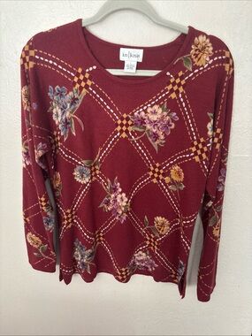 Women's Burnt Orange Floral Knit Pullover Sweater Size L